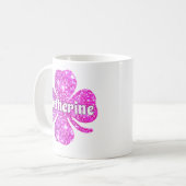 Mug Glam Girly Rose Pailleté Chanceux Trèfle Nom  (Devant gauche)