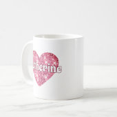 Mug Glam Girly Rose Pailleté Nom de Coeur (Devant gauche)
