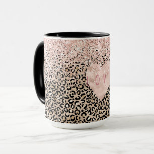 Mug Glam Gold Empreinte de léopard rose Parties scinti