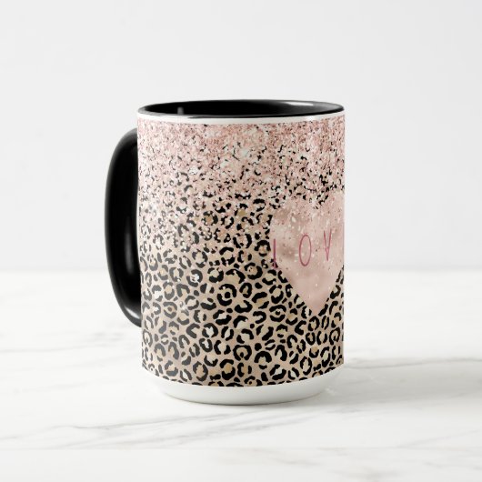 Mug Glam Gold Empreinte de léopard rose Parties scinti (Devant gauche)