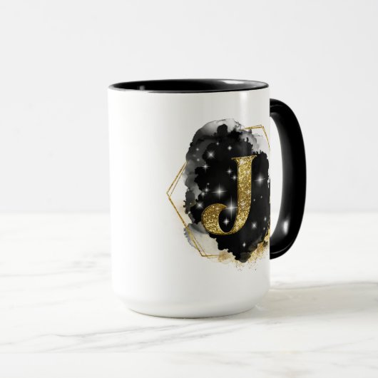 Mug Glam Gold Parties scintillant J Monogram (Devant droit)