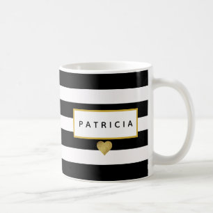 Mug Glam moderne Black Stripes Metallic Gold Heart