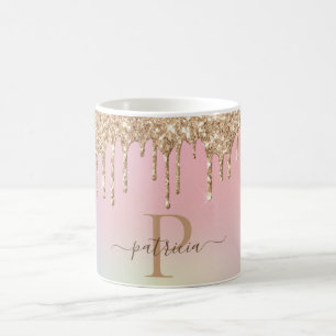 Mug Glam Or Paillettes Gouttes Élégant Monogramme