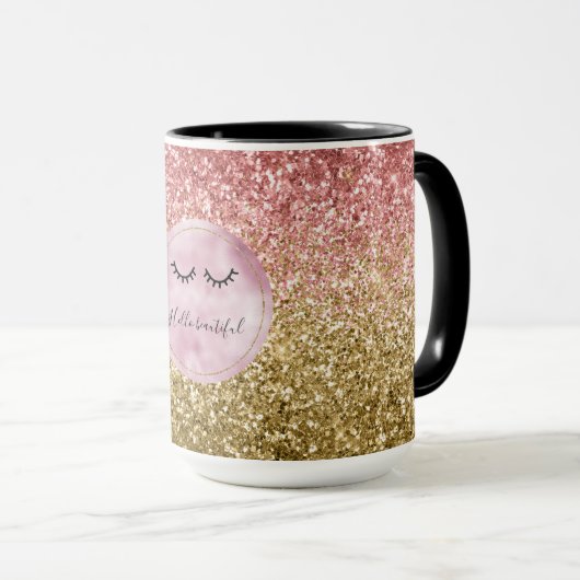 Mug Glam Pink Gold Parties scintillant Black Eyelashes (Devant droit)