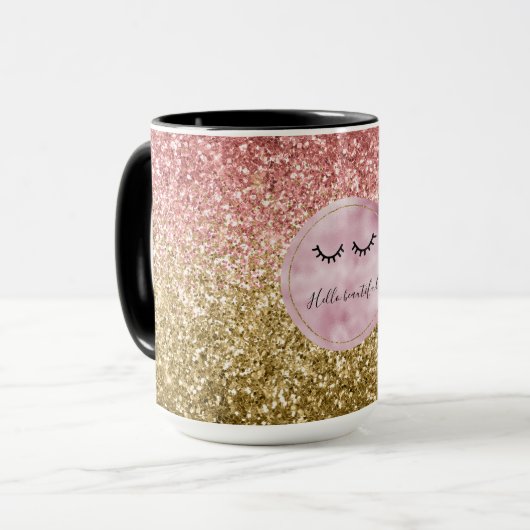 Mug Glam Pink Gold Parties scintillant Black Eyelashes (Devant gauche)