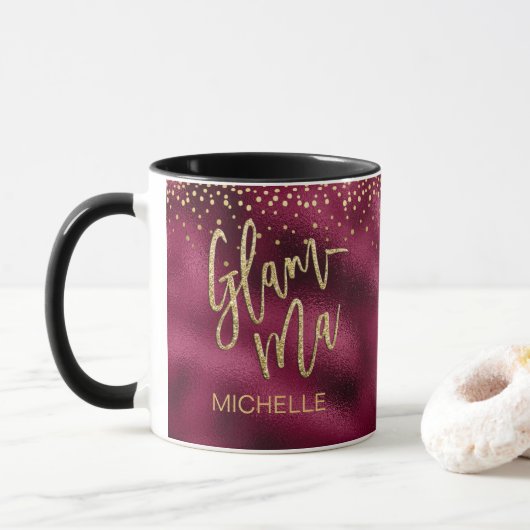 Mug Glamma Glamour Grandma Bourgogne Nom d'or (Avec donut)