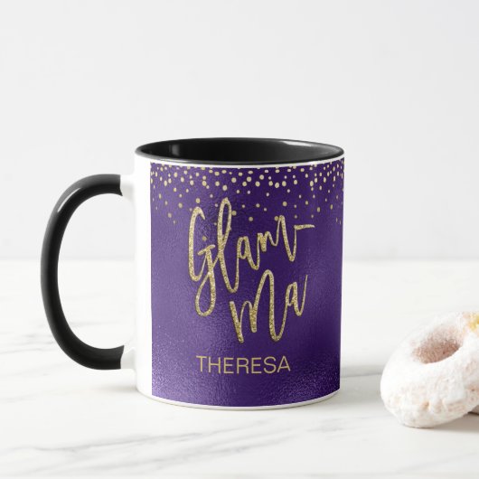 Mug Glamma Glamour Grandma Purple Foil Nom du point d' (Avec donut)