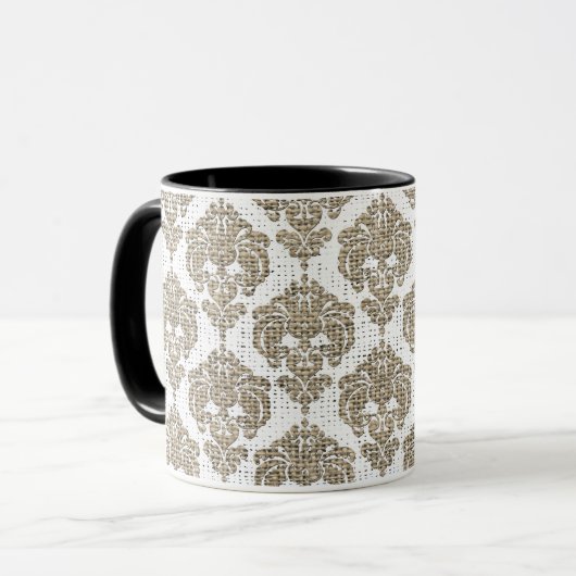 Mug Glamor Rustique Burlap Royal Damask Chic Moderne (Devant gauche)