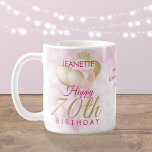 Mug Glamorous 70th Birthday Balloon<br><div class="desc">A gorgeous glamorous 70th birthday mug. This fabulous design features blush pink and gold glitter balloons on a rose pink sparkly background. Personalize with a name to wish someone a very happy seventieth birthday.</div>