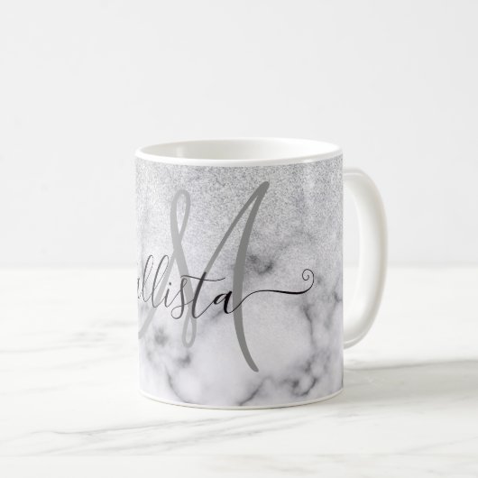 Mug Glamorous Silver White Glitter Marble Gradient (Devant droit)