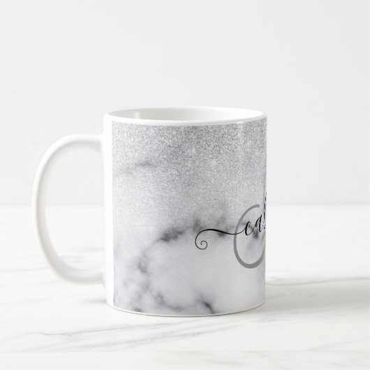 Mug Glamorous Silver White Glitter Marble Gradient (Gauche)