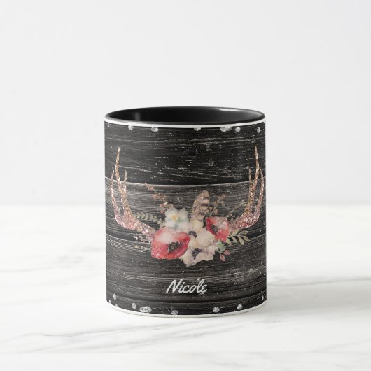 Mug Glamour de Campagne Rustique Fleurs & Bois de Cerf (Centre)