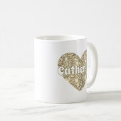 Mug Glamour Fille Dorée Paillettes Coeur Nom (Devant droit)