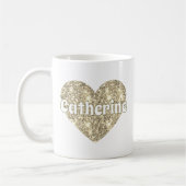 Mug Glamour Fille Dorée Paillettes Coeur Nom (Gauche)