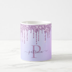 Mug Glamour Violet Gouttes de Paillettes Monogramme Él