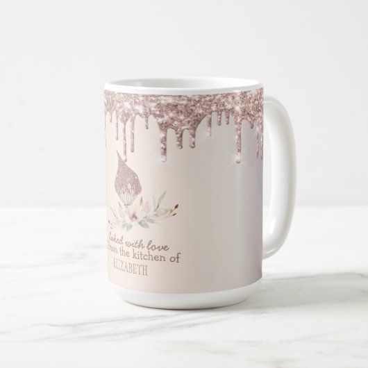 Mug Glitter Whisk Rose Gold Glitter Drips Bakery (Devant droit)
