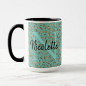 Mug Glitterie or Monogramme sur Turquoise (Gauche)