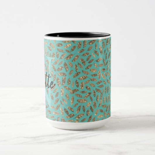 Mug Glitterie or Monogramme sur Turquoise (Centre)