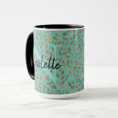 Mug Glitterie or Monogramme sur Turquoise (Devant gauche)