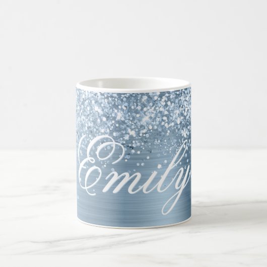 Mug Glitterie personnalisée Foil bleu clair (Centre)
