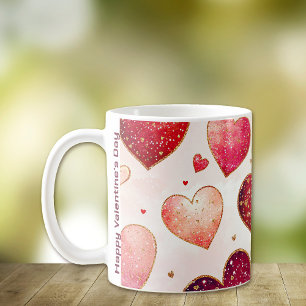 Mug Glitterie romantique Or rose Coeurs rouges Valenti