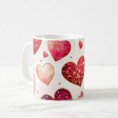 Mug Glitterie romantique Or rose Coeurs rouges Valenti (Devant gauche)