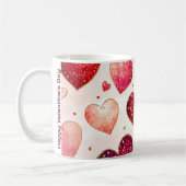 Mug Glitterie romantique Or rose Coeurs rouges Valenti (Gauche)