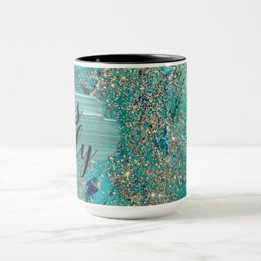 Mug Glittery Aqua Peinture Strots Boss Lady (Centre)