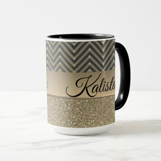 Mug Glittery Gold et Black Chevron (Devant droit)