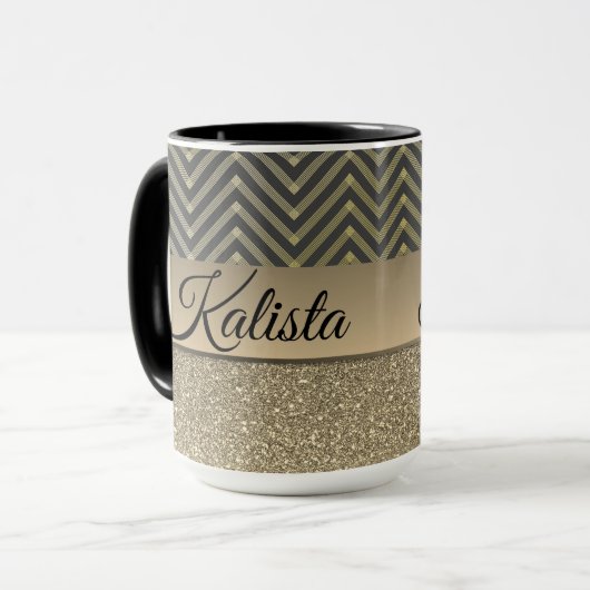 Mug Glittery Gold et Black Chevron (Devant gauche)