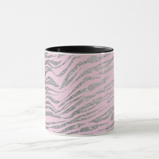 Mug Glittery Silver Zebra Imprimer sur rose Personnali (Centre)