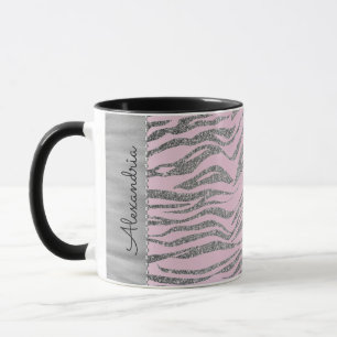 Mug Glittery Silver Zebra Imprimer sur rose Personnali