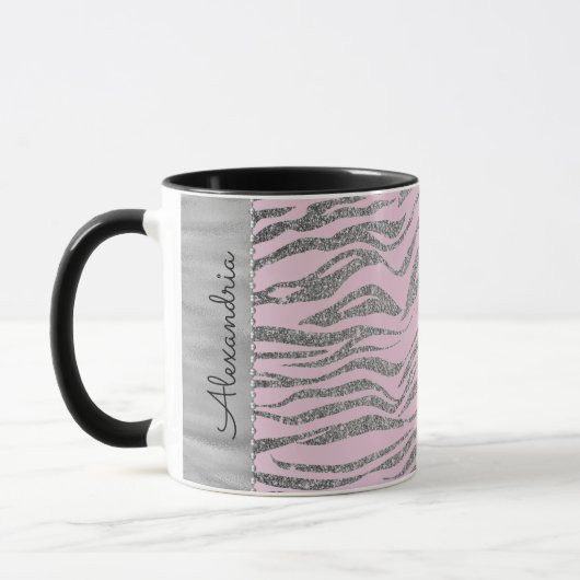 Mug Glittery Silver Zebra Imprimer sur rose Personnali (Gauche)