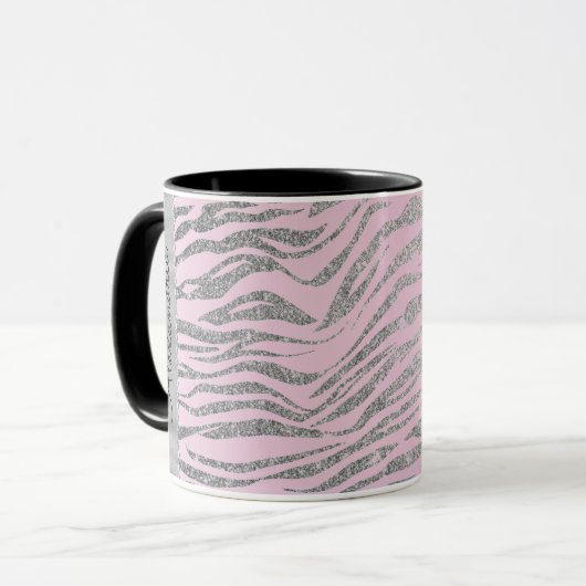 Mug Glittery Silver Zebra Imprimer sur rose Personnali (Devant gauche)