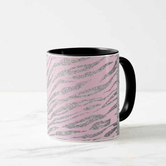 Mug Glittery Silver Zebra Imprimer sur rose Personnali (Devant droit)