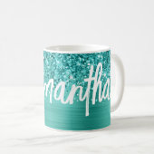 Mug Glittery Turquoise Turquoise Brush Nom du script (Devant droit)
