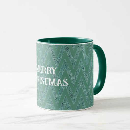 Mug Glitzy Green Chevron Stripes Noël (Devant droit)