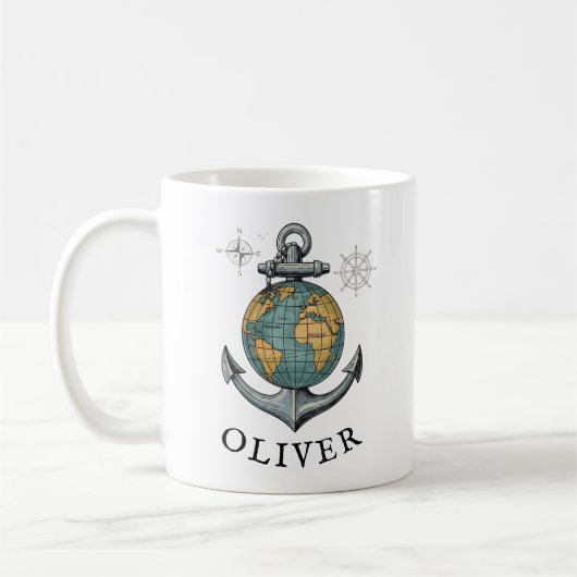 Mug Globe et ancre nautiques vintage (Gauche)