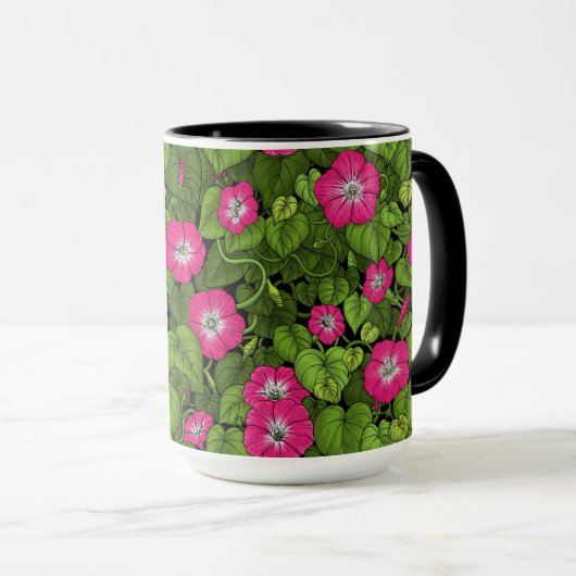 Mug Gloire du matin en rose et vert (Devant droit)