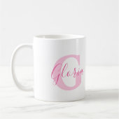 Mug Gloria name meaning and monogram pink text (Gauche)