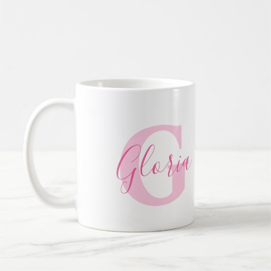 Mug Gloria name meaning and monogram pink text (Gauche)