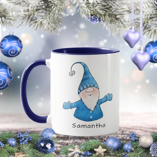 Mug Gnome Cute Custom Blue Noël