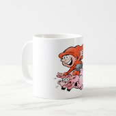Mug Gnome de dessin animé drôle chevauchant un cochon  (Devant gauche)
