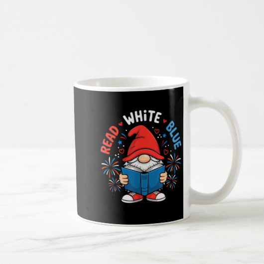 Mug Gnome de lecture blanc bleu lit du 4 juillet (Droite)