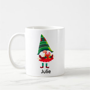 Mug Gnome de Noël personnalisée tenant une boîte cadea