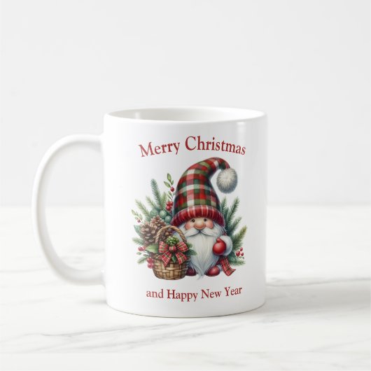 Mug gnome de Noël scandinave avec casquette plaid (Gauche)