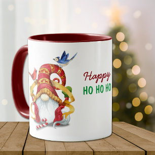 Mug Gnome de ruban drôle avec les oiseaux Noël