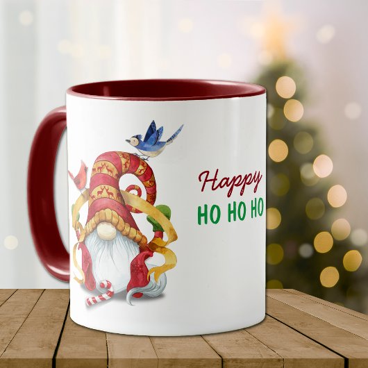 Mug Gnome de ruban drôle avec les oiseaux Noël
