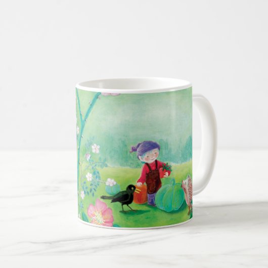Mug Gnome jardiner, Blackbird, Hérisson et lapin blanc (Devant droit)
