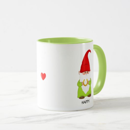 Mug Gnome mignonne habillé en vert avec fer à cheval (Devant droit)